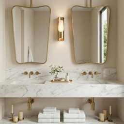 Suspended Curved Brass Mirror - Ceiling Mounted Bathroom - thumbnail 3