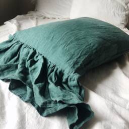 Long Ruffle Home Decor Linen Pillow Covers, Bedroom Decor, Body Cover, Farmhouse Pillow, Throw Pillows, Floor Denim Be - thumbnail 2