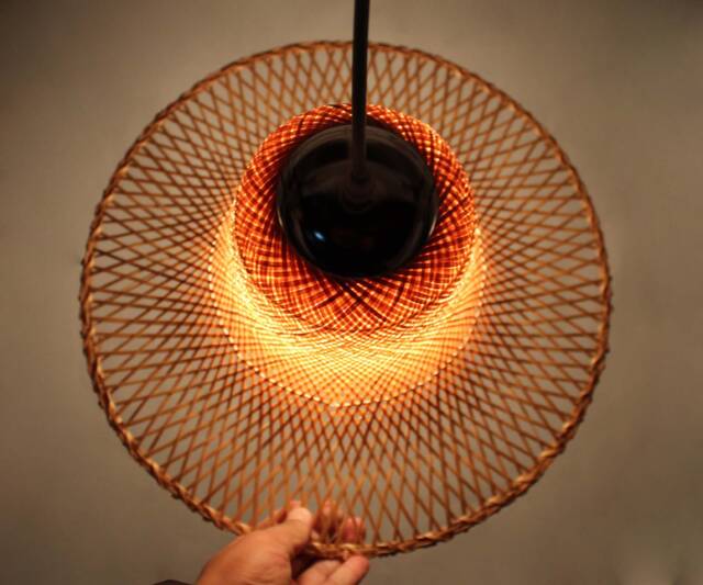 Handmade Bamboo Hat Pendant Light - Natural Woven Lampshade, Width 15.7 - image 1
