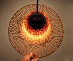 Handmade Bamboo Hat Pendant Light - Natural Woven Lampshade, Width 15.7 - thumbnail 1