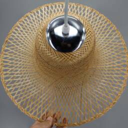 Handmade Bamboo Hat Pendant Light - Natural Woven Lampshade, Width 15.7 - thumbnail 2