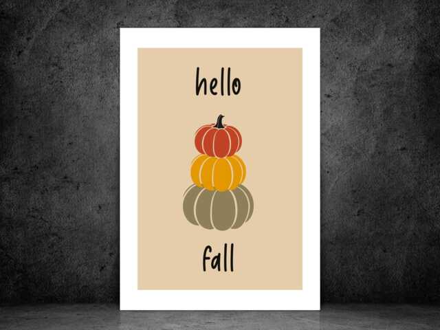 Hello Fall Autumn Print - Seasonal Wall Art Pumpkin Decor Poster Home Decoration Gift Idea A5 A4 A3 Framed Or Unframed - image 1