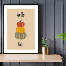Hello Fall Autumn Print - Seasonal Wall Art Pumpkin Decor Poster Home Decoration Gift Idea A5 A4 A3 Framed Or Unframed - thumbnail 2