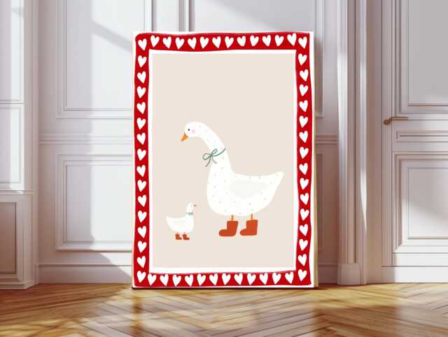 Cute Goose Nursery Print, Baby Art Unicorn Art, Whimsical Animal Girl's Room Decor, Kids Art Print, Love Quote - image 1