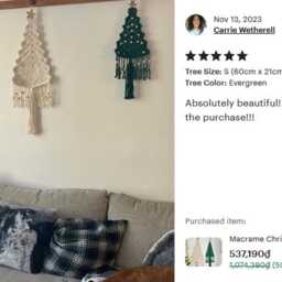 Macrame Christmas Tree With Star Topper, Pine Wall Hanging Holiday Decoration, Farmhouse Xmas Decor - thumbnail 4