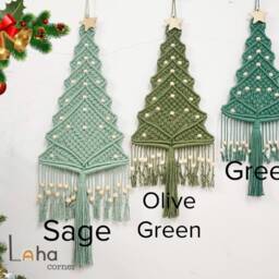 Macrame Christmas Tree With Star Topper, Pine Wall Hanging Holiday Decoration, Farmhouse Xmas Decor - thumbnail 2