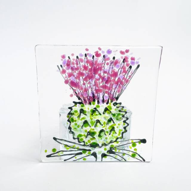 Thistle Fused Glass Candle Holder