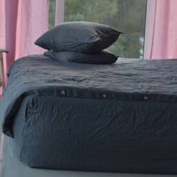 Duvet Cover Set & Pillow With Envelope Closures Graphite Color Stone Washed Seamless Full King Quilt Linen Duvet Cover Full - thumbnail 2