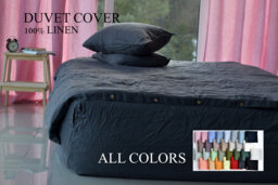 Duvet Cover Set & Pillow With Envelope Closures Graphite Color Stone Washed Seamless Full King Quilt Linen Duvet Cover Full - thumbnail 1