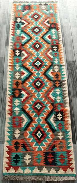 Runner Rug Classic, Handmade Artisan Afghan Turkish, Scandinavian, Navajo, Bohemian, Wool Flatweave Multicolour Kilim 203x62 cm - image 1