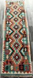 Runner Rug Classic, Handmade Artisan Afghan Turkish, Scandinavian, Navajo, Bohemian, Wool Flatweave Multicolour Kilim 203x62 cm - thumbnail 1