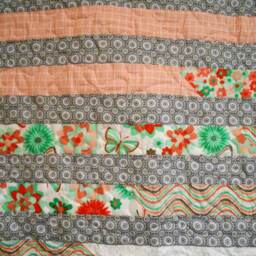 "Handmade Striped Throw Quilt Grey, Pink, Green Cotton Lap Quilt - 50"" X 69" - thumbnail 2