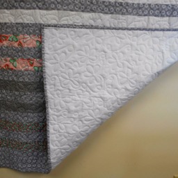 "Handmade Striped Throw Quilt Grey, Pink, Green Cotton Lap Quilt - 50"" X 69" - thumbnail 3