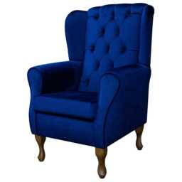 Royal Blue Velvet Wingback Chair - Buttoned Armchair Handmade in Britain - thumbnail 3