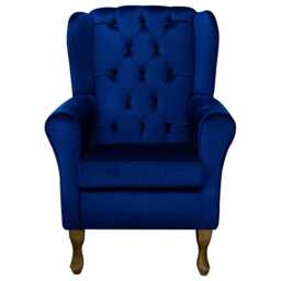 Royal Blue Velvet Wingback Chair - Buttoned Armchair Handmade in Britain - thumbnail 2