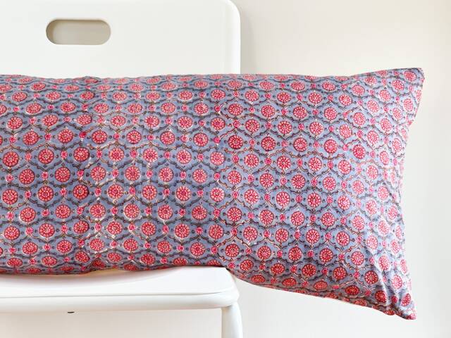 "Lumbar Pillow Cover Indian Block Print Floral, Boho Farmhouse Decor - 14"" X 36" - image 1