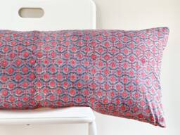 "Lumbar Pillow Cover Indian Block Print Floral, Boho Farmhouse Decor - 14"" X 36" - thumbnail 1
