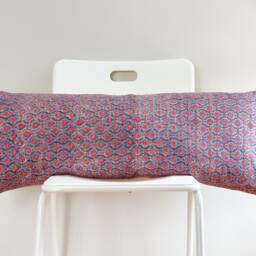 "Lumbar Pillow Cover Indian Block Print Floral, Boho Farmhouse Decor - 14"" X 36" - thumbnail 2