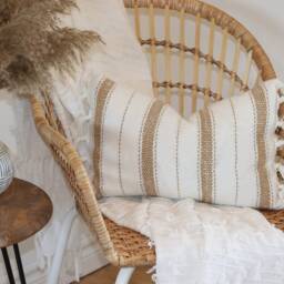 Sophia Throw Pillow, Terracotta & Ivory Stripe - thumbnail 3