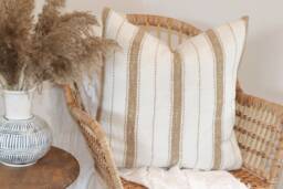 Sophia Throw Pillow, Terracotta & Ivory Stripe