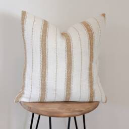 Sophia Throw Pillow, Terracotta & Ivory Stripe - thumbnail 2