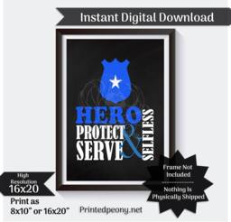 Police Officer Wall Art Chalkboard Gift For Policeman Law Enforcement Decor Subway Leo Printable Instant Download - thumbnail 1