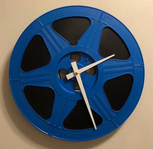 Blue Film Reel Wall Clock, Home Theater Decor, Movie Memorabilia, Filmmaker Graduation Gift, Director Editor Gift - image 1