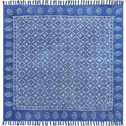Blue Cotton Area Rug Handmade Block Printed Dhurrie, Indoor Outdoor - thumbnail 3