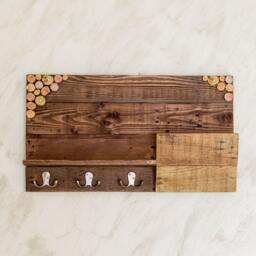 Wall Mounted Key Holder With Storage Shelf in Walnut - Wooden Entryway Organizer - thumbnail 3