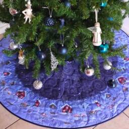 Blue Christmas Tree Skirt, Quilted Tree Skirt, Scandinavian Decor - thumbnail 2