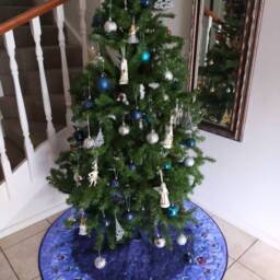 Blue Christmas Tree Skirt, Quilted Tree Skirt, Scandinavian Decor - thumbnail 3