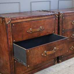 Bridle Leather Bedroom Nightstands Matching Pair, English Handmade Handdyed Bedside Drawers - thumbnail 3