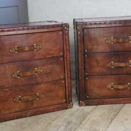Bridle Leather Bedroom Nightstands Matching Pair, English Handmade Handdyed Bedside Drawers - thumbnail 2