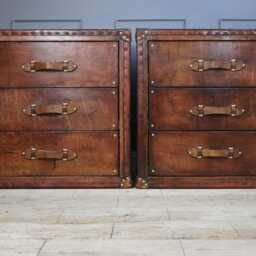 Bridle Leather Bedroom Nightstands Matching Pair, English Handmade Handdyed Bedside Drawers - thumbnail 4