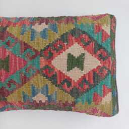 Afghan Handmade Cushion Cover, Multicoloured Rug Pillow Decorative Lumbar Pillow, Boho Home Kilim 20.9''x14.2''/53x36 cm - thumbnail 2