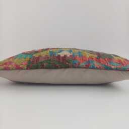 Afghan Handmade Cushion Cover, Multicoloured Rug Pillow Decorative Lumbar Pillow, Boho Home Kilim 20.9''x14.2''/53x36 cm - thumbnail 3