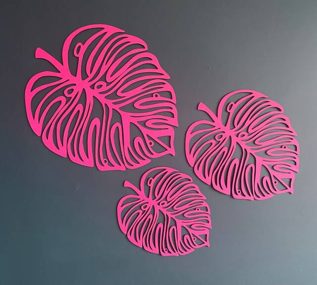 Set Of 3 Wooden Monstera Leaf Wall Decor, Safari Tropical Art, Modern Art - image 1