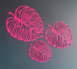 Set Of 3 Wooden Monstera Leaf Wall Decor, Safari Tropical Art, Modern Art - thumbnail 1