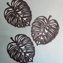 Set Of 3 Wooden Monstera Leaf Wall Decor, Safari Tropical Art, Modern Art - thumbnail 2