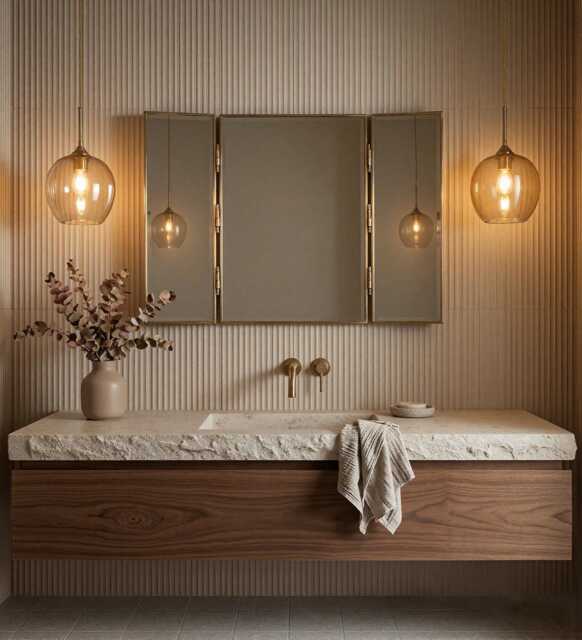 Trifold Brass Mirror - Bathroom Three Panels Mirror, Foldable Triptych Vanity Mirrors - image 1