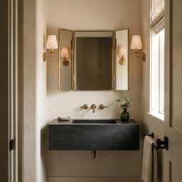 Trifold Brass Mirror - Bathroom Three Panels Mirror, Foldable Triptych Vanity Mirrors - thumbnail 3