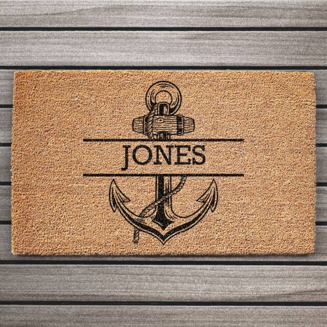 Anchor Door Mat With Name - Coir Personalised Nautical Rug Front Door Mat - image 1