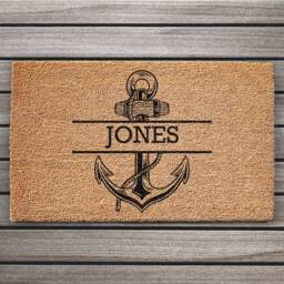 Anchor Door Mat With Name - Coir Personalised Nautical Rug Front Door Mat - thumbnail 1
