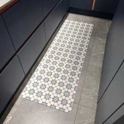 Blue Kitchen Runner Floor Mat in Moroccan Tile Effect Pattern, Decorative Cushioned Linoleum Vinyl Rug - thumbnail 4