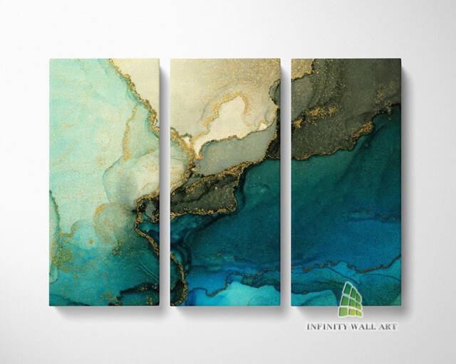 Abstract Green Sea Marble Canvas Art Split Panel Wall Print Picture Home Decor -C313 - image 1