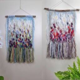 Floral Macrame Wall Hanging Woven Fiber Art Tapestry - thumbnail 3
