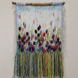 Floral Macrame Wall Hanging Woven Fiber Art Tapestry - thumbnail 2