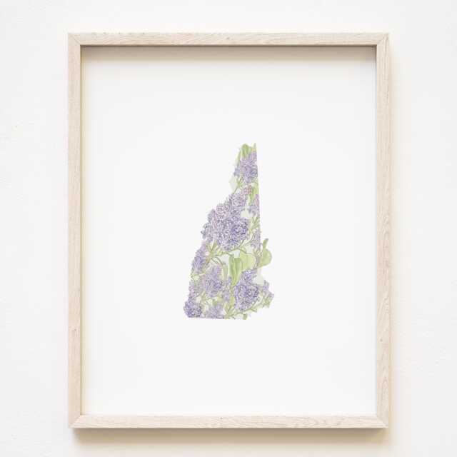 New Hampshire State Flower Map Watercolor Purple Lilac - Art Print Wall Graduation Wedding Realtor Moving Gift New England Floral - image 1