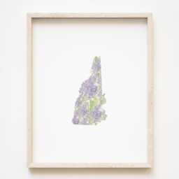 New Hampshire State Flower Map Watercolor Purple Lilac - Art Print Wall Graduation Wedding Realtor Moving Gift New England Floral - thumbnail 1