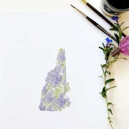 New Hampshire State Flower Map Watercolor Purple Lilac - Art Print Wall Graduation Wedding Realtor Moving Gift New England Floral - thumbnail 4